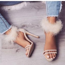 Shoes PVC Sandals Woman Transparent Patchwork Sexy Peep Toe Heels Fashion Fur Decor Gladiator High