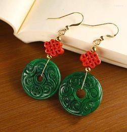 Dangle Earrings Jade For Women Green Chinese Vintage Real Jewelry Accessories Natural Gift 925 Silver Charm Charms Jadeite Beaded