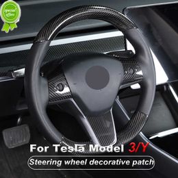 New Real Carbon Fiber Steering Wheel Protective Shell Stickers Covers For Tesla Model 3 2021 2022 Model Y Interior Parts Accessories