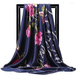 Scarves Spring Summer Muslim Bandannas Luxury 90 90CM Silk Scarf Sunscreen Kerchief Letter Print Headcloth Fashion Square Shawls
