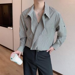 Men's Casual Shirts Unusual Clothes Products Korean Fashion Mens Party Wear Pinstripe Social Club Stylish Designer Streetwear Trendy