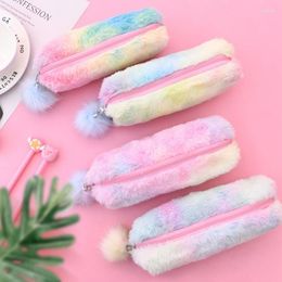 Kawaii Creative Pencil Case Gradient Colour Cute Girl Plush Pen Bag Student Simple Storage Random