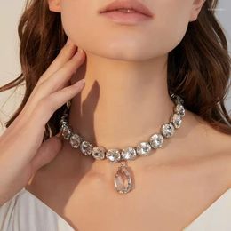 Choker HANGZHI Vintage Water Droplets Crystal Pendant Necklace For Women Rhinestone Wedding Jewelry