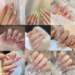 False Nails 24pcs Detachable French Butterfly Crystal Press On Full Cover Fake Rose Flowers Ballerina Long