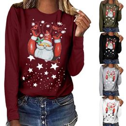 Women's T Shirts MERRY CHRISTMAS Women Casual Long Sleeve O-neck Sweatshirt Pullover Blouse Santa Claus Print All-match Girls T-shirt
