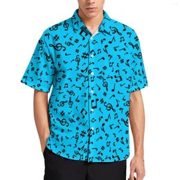 Men's Casual Shirts Music Notes Blouses Men Blue And Black Hawaii Short Sleeve Graphic Vintage Oversize Vacation Shirt Gift