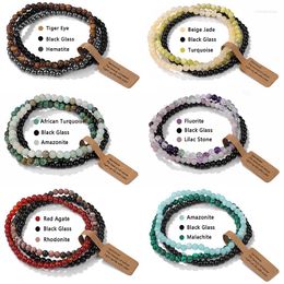 Strand 3pcs/set Natural Stone Bracelet 4mm Agates Turquoises Quartz Beads Elastic Healing Yoga Bangles For Women Men Jewellery