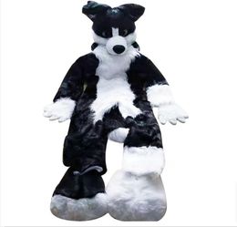 Black and White Husky Fox Medium Long Fur Mascot Costume Walking Halloween Suit Party Halloween Dress Christmas Suit Party