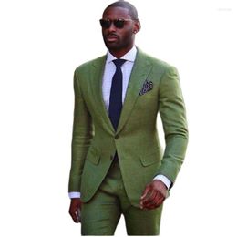 Men's Suits Fashion Linen Men's Suit Groom Dress Groomsmen Wedding Summer Ensembles Costume 4XL 5XL Trajes De Hom(Jacket Pants)