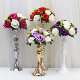 Decorative Flowers Gold White Silver Candle Holders Metal Candlestick Flower Stand Vase Table Centrepiece Event Rack Road Lead Wedding Decor