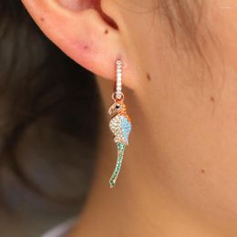 Dangle Earrings Parrot Earring Rose Gold Colour France Selling Lovely Bird Colourful Cz Top Quality Stunning Modern Charm