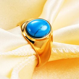 Vintage Gemtone Rings for Women Men Stainless Steel Single Turquoise Tiger Eye Stone Rings Jewellery Gift for Business Elite Boyfriend Dad yw198CG1508