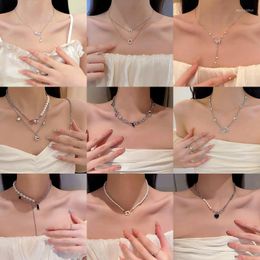 Chains Daily Jewellery Titanium Steel Fashionable Silver Colour Four-Pointed Star Necklaces Round Clavicle Chain Necklace Retro