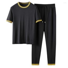 Men's Tracksuits Summer Lightweight And Breathable Sports Silk Elastic Fabric Men's Round Neck Short Sleeve Casual Set