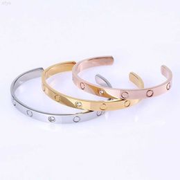 Famous Ladies Crystal Cz Cubic Zirconia Stainless Steel Love Screw Cuff Bracelets Bangles