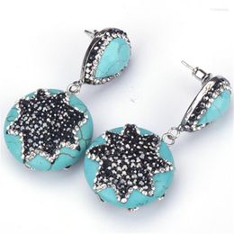 Dangle Earrings Handmade Blue Turquoises Howlite Gemstome Charm Pave Star Shape Black White Rhinestone Studs Statement Earring For Women