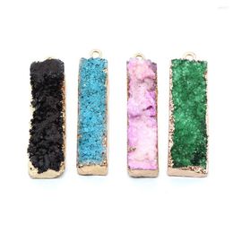 Pendant Necklaces Long Rectangle Druzy Crystal Pendants Natural Stone Quartz Nugget Charms For Jewellery Making DIY Necklace Accessories