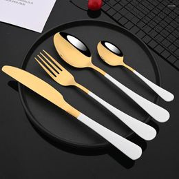 Dinnerware Sets 2Set White Gold Flatware Cutlery Set Kitchen Silverware Stainless Steel Knife Fork Spoon Tableware Drop