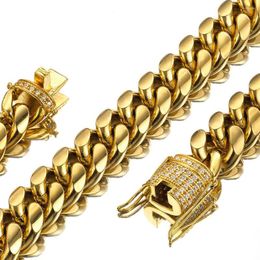 Chains 8/10/12/14/16/18mm Stainless Steel Miami Curb Cuban Chain Necklace Boys Men Gold Colour Hip Hop Clasp Link Jewellery Bracelet