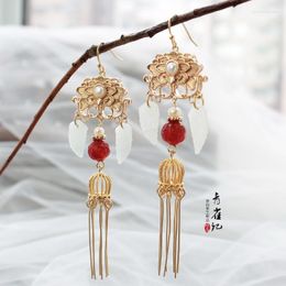 Dangle Earrings Chinese Court Pearl Natural Stone Tassel Handmade Hanfu Dress Cheongsam Decoration QQJ