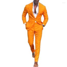 Men's Suits Orange Coat Pants Men 2pcs Notched Lapel Business Casual High-quality Men's Wedding Tuxedos(Jacket Pants)Custom Made