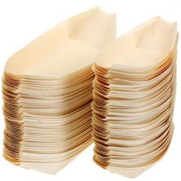 Dinnerware Sets 100 Pcs Wooden Kayak Bamboo Boats Sushi Bowls Containers Charcuterie Cones Child Tray