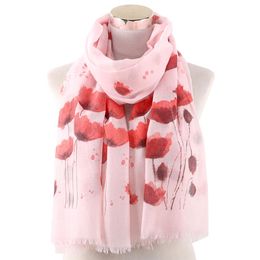 Luxury-2020 New Poppy Print Fringe Scarf Shawls Women Long Soft Flower Floral Pattern Wrap Scarves Hijab 4 Color276G