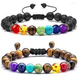 Strand Natural Volcanic Stone Bracelet For Men Women Black Lava Beads Bracelets Colorful Energy Stones Couple Jewelry
