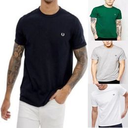 Men's T-Shirts Summer Men's Floral Embroidery Pure Cotton Short Sleeve Breathable Solid Colour Crewneck T-shirt 230609