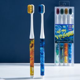 Toothbrush 4PC/set Adult Creative Starry Rotary Axis Printing Soft Bristle Toothbrush Adult Home Soft Bristle Toothbrush Wholesale 230609