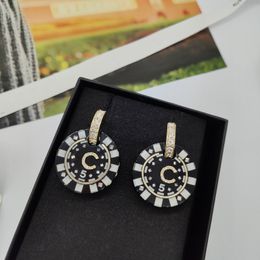 2023 Luxury quality charm round shape drop earring with diamond and black Colour design have box stamp PS7078B