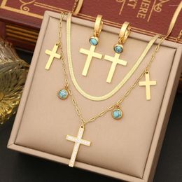 Pendant Necklaces 316L Stainless Steel Cross Necklace For Women Girls Fashion 2-Layer Clavicle Chain Jewelry Gift