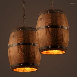 Pendant Lamps Retro Industrial Led Lights Kitchen Restaurant Dining Table Hanging Lamp Decoration Solid Wood Barrel Lighting Fixture