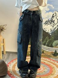 Women's Jeans Side Big Pocket Women's Long Denim Pant Trousers Korean Boyfriend 2023 Fashion Harajuku Streetwear Y2k Summer Low Baggy