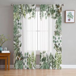 Curtain Leaves And Succulent Watercolor Style Sheer Curtains For Living Room Kids Bedroom Tulle Kitchen Window Treatment Drapes