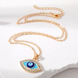 Turkish Evil Eye Necklace For Women Crystal Lucky Blue Eye Hollow Fatima Hand Pendant Choker Necklace