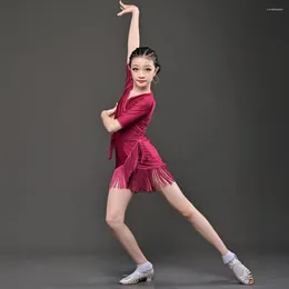 Stage Wear Kids Dancing Dress For Girls Dancewear Red Latin Top Ruffled Skirts Competition Costume Children Show Practice Clothes