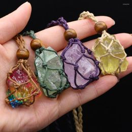 Chains Natural Crystals Rough Stone Necklaces Rose Quartz Amethyst Net Pocket Long Rope Necklace For Women Fashion Engagement Gift