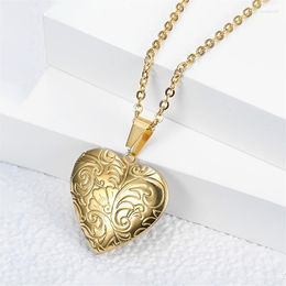 Pendant Necklaces Vintage Elegant Pattern Heart Shaped Can Open Stainless Steel Women's Necklace