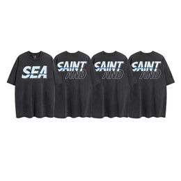 6spd New Style T-shirts for Men and Women Fashion Designer Saint Michael Summer Wash Black Letter Print Short Sleeve Casual Loose Versatile