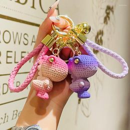 Keychains Gradient Wool Dinosaur Key Chain Personality Creative Doll Resin Fine Couple Bag Car Pendant Gift Wholesale