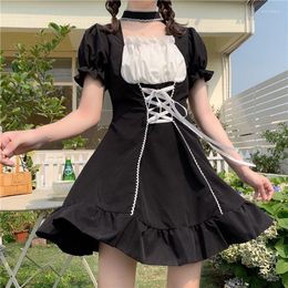 Party Dresses Short Sleeve Women Cute Japanese Style Lolita Bandage Sweet Girl Kawaii Designer Streetwear Chic Female Patchwork