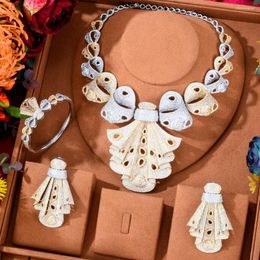 Necklace Earrings Set GODKI Luxury Cubic Zircon African Earring Bangle Ring Bridal For Women Engagement Wedding