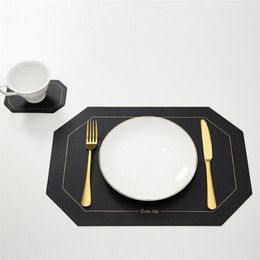 Table Mats Nordic Octagon Shaped Insulated Western Place Mat With Small Black Pink PU Leather Placemat