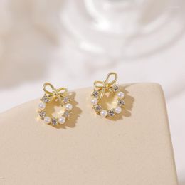 Stud Earrings Pearl For Women Korean Fashion Petite Geometric Bow Woman Earring Trendy Tide Jewellery Accessories Wholesale 2023