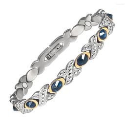 Link Bracelets Wollet Stainless Steel Magnetic Bracelet For Women (Blue/Red Crystal)