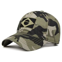100% Cotton Arrival Military Hats Embroidery Brazil Flag Cap Team Male Baseball Caps Army Force Jungle Hunting Cap212O