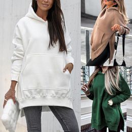 Women's Blouses Women Casual Blouse Top Solid Shirt Long Sleeve Short Pullover Loose Hooded With Pocket Womens Sweatshirt Extra Large