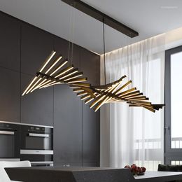 Pendant Lamps Nordic Minimalist Fishbone Led Lights Living Dining Room Home Decor Chandelier Restaurant Bar Loft Stair Hanging Lamp