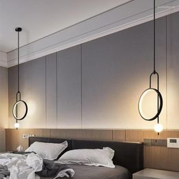 Pendant Lamps Bedroom Bedside Brass Chandelier Nordic Glass Lights Modern Creative Circular LED Hanging Lamp